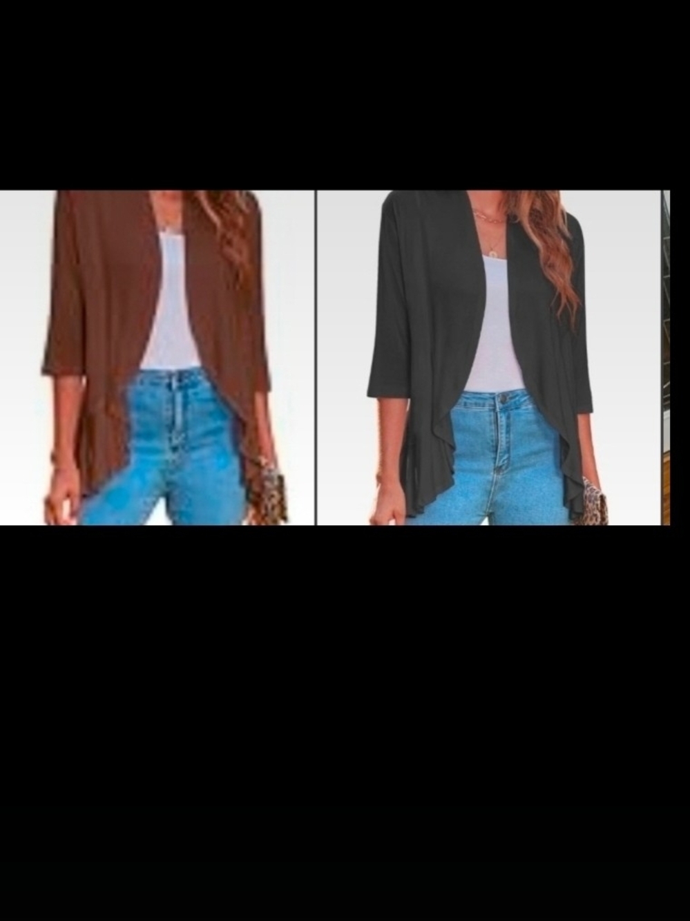2pc Women’s Lightweight Open Front Cardigan 3/4 Sleeve Draped Ruffle Bundle